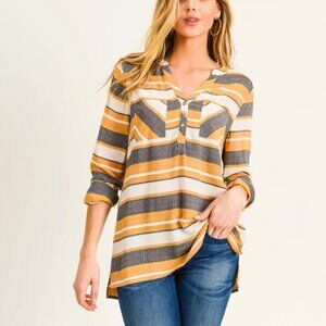 Doe & Rae Gray and Gold Striped Top - Size Medium